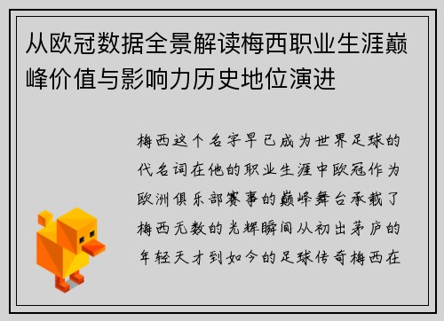 从欧冠数据全景解读梅西职业生涯巅峰价值与影响力历史地位演进 从欧冠数据全景解读梅西职业生涯巅峰价值与影响力历史地位演进