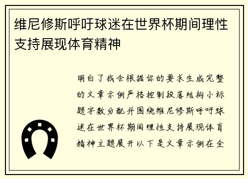 维尼修斯呼吁球迷在世界杯期间理性支持展现体育精神